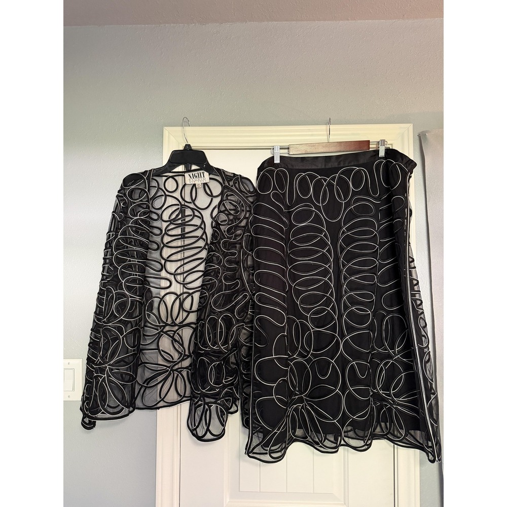 Night Studio New York Set Womens 2XL Black Sheer Embroidered Jacket Skirt 2 Pc